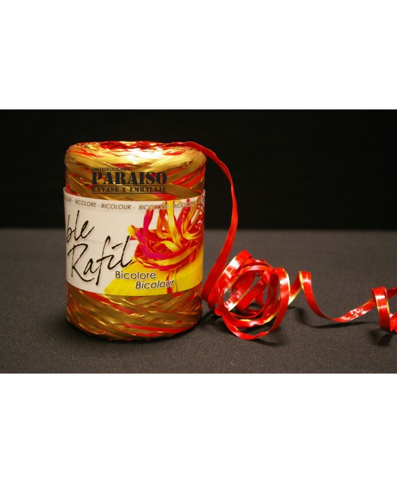Rafia Sintética, bicolor Rojo/Dorado.