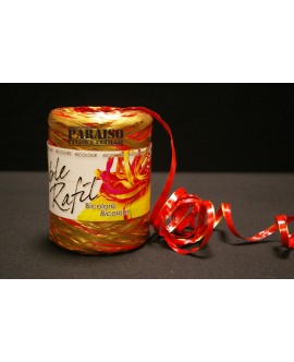 Rafia Sintética, bicolor Rojo/Dorado.