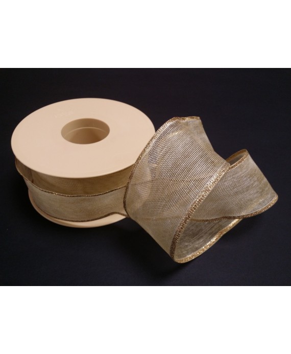 Cinta Lazo Poliester Alambrado, Beis.