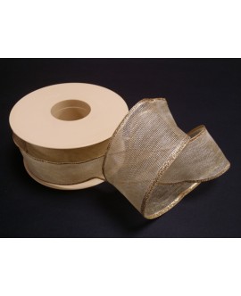 Cinta Lazo Poliester Alambrado, Beis.